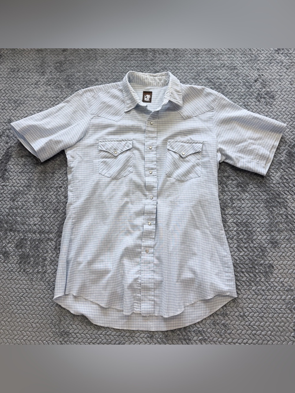 Vintage Karman Western Pearl Snap Short Sleeve Gingham Shirt Est. Size Medium
